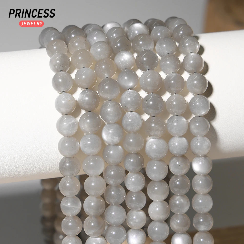 A+++ Natural Silver Grey Moonstone 6-10mm Loose Beads for Jewelry Making Bracelets Stone Beads DIY Accessories - AMULET RING STORE