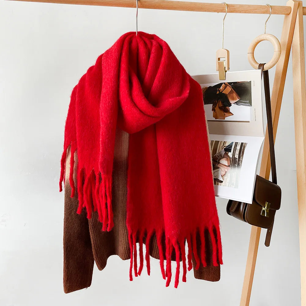 Korean Version Stylish Solid Scarf Women Men Autumn Winter Wool Blend Soft Pulled Mufller Female Male Versatile Pink Shawl Girl