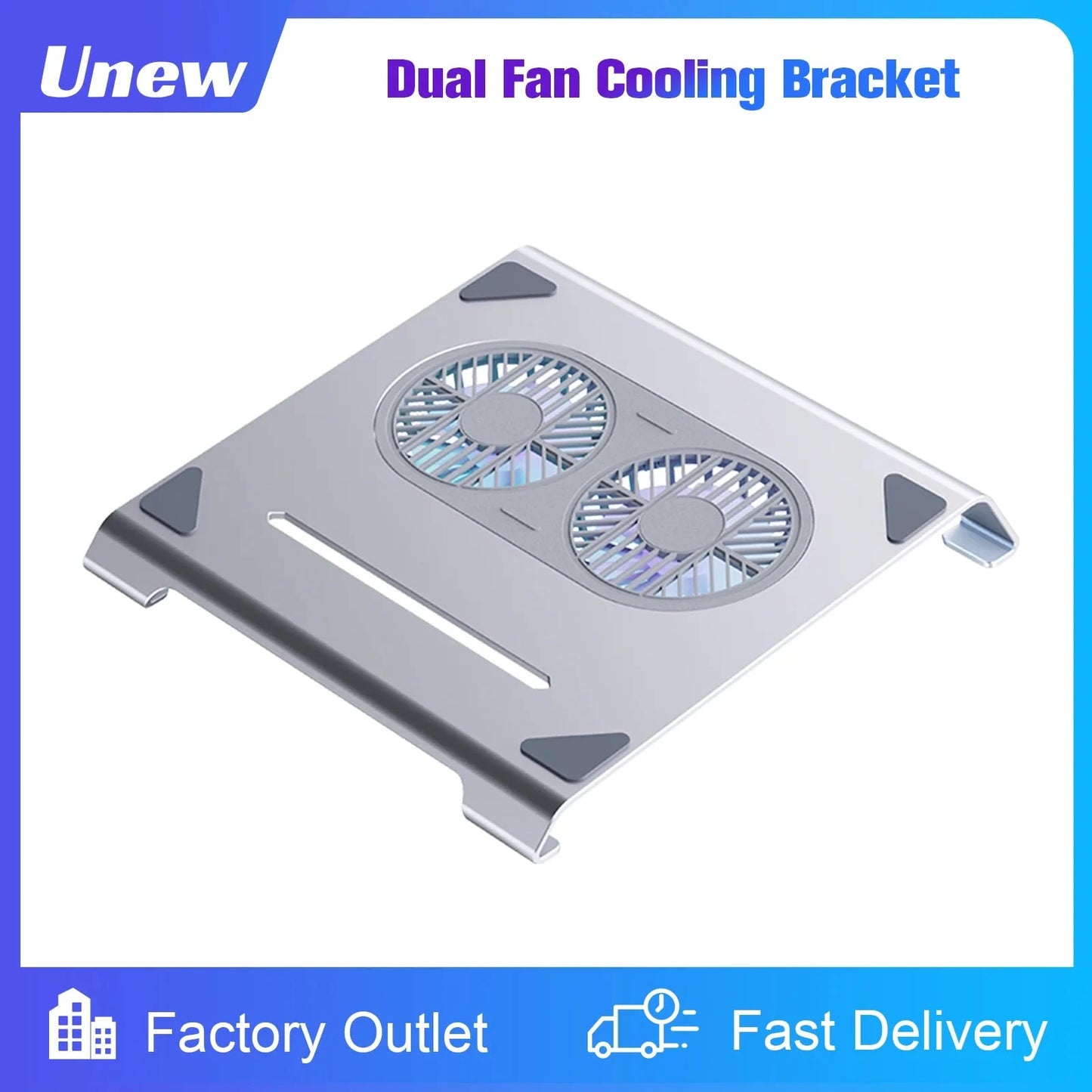2 High - Speed Fan Aluminum Laptop Cooler with Pad, Adjustable Stand, for 10 - 15" Laptops - AMULET RING STORE