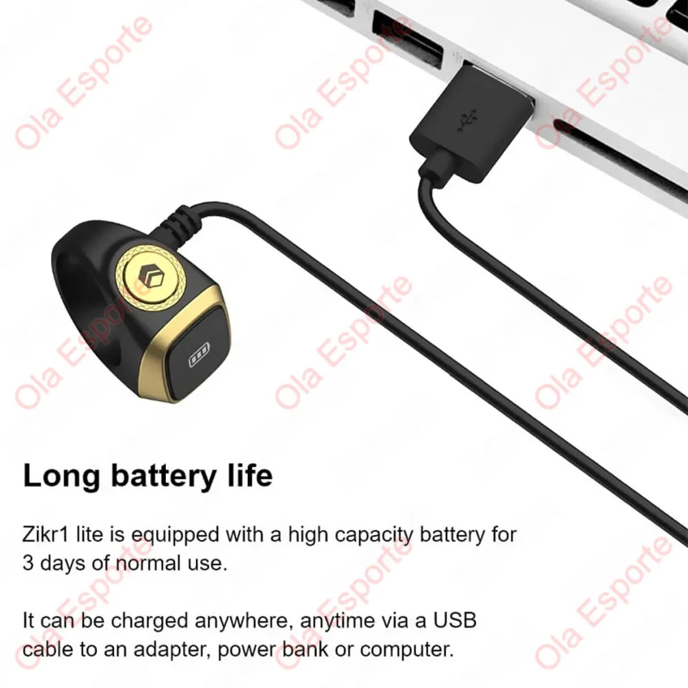 Qibla Smart Tasbih Tally Counter for Muslims Zikr Ring Digital Tasbeeh 5 Prayer Time Vibration Reminder Waterproof Qibla Subhah