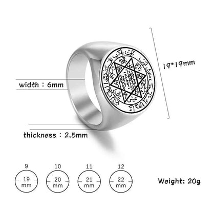 R674 Seal of Solomon Star of David King Solomon Seal Protection Talisman Amulet Jewelry Laser Engraved Stainless Steel Ring