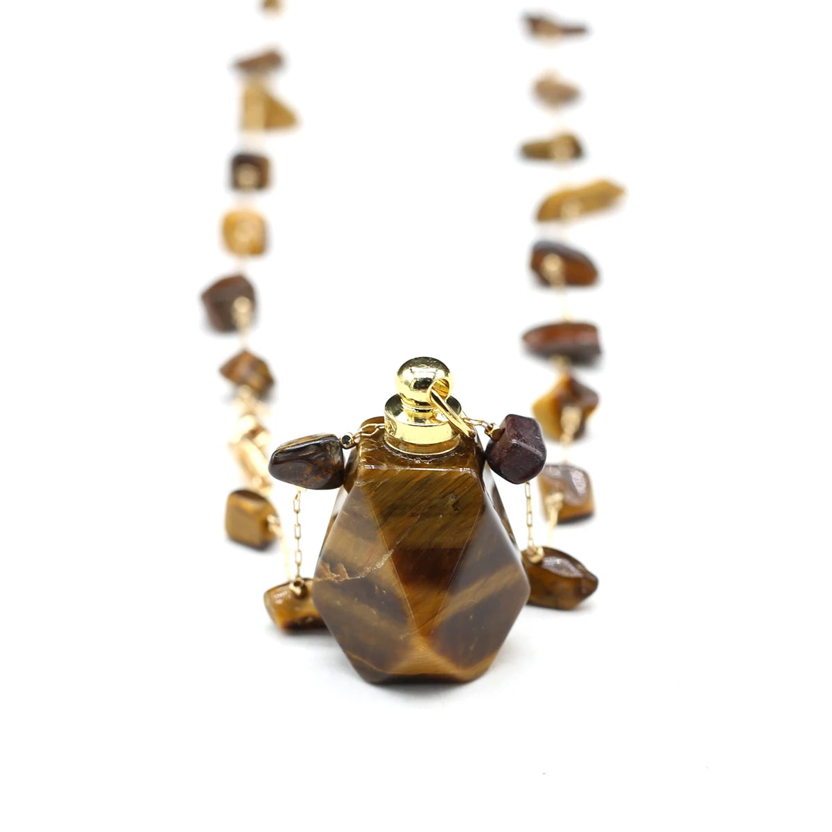 Perfume Bottle Necklace Natural Stone Tiger Eye Perfume Bottle Pendant For Women Christmas Halloween Gift Chain 80cm - AMULET RING STORE