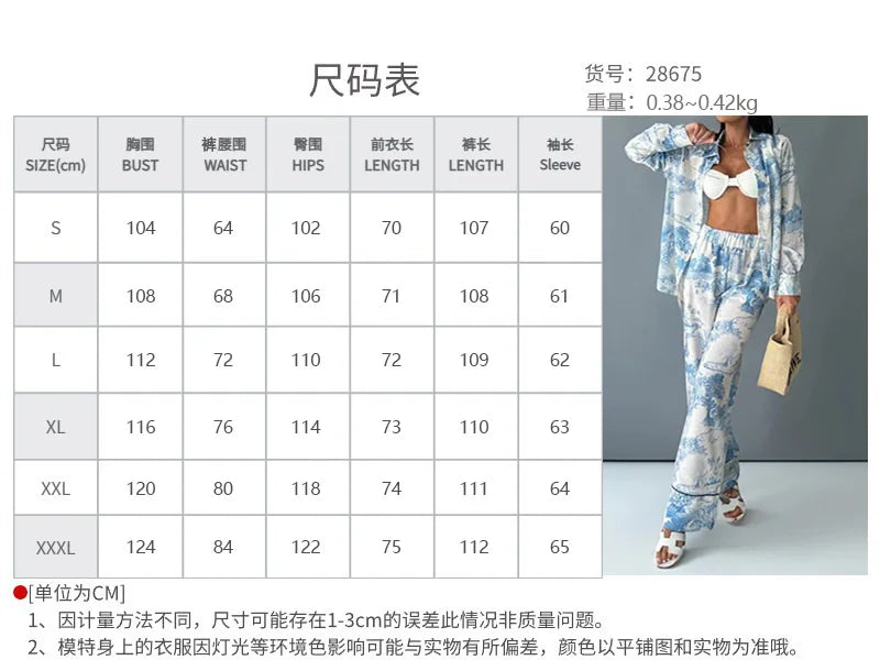 2025 Women's Graffiti Casual Shirt Women's Personalized Collar Long Sleeve Fashion Printed Set Women's Two Piece Set