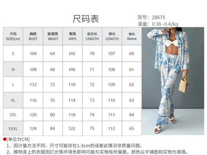 2025 Women's Graffiti Casual Shirt Women's Personalized Collar Long Sleeve Fashion Printed Set Women's Two Piece Set