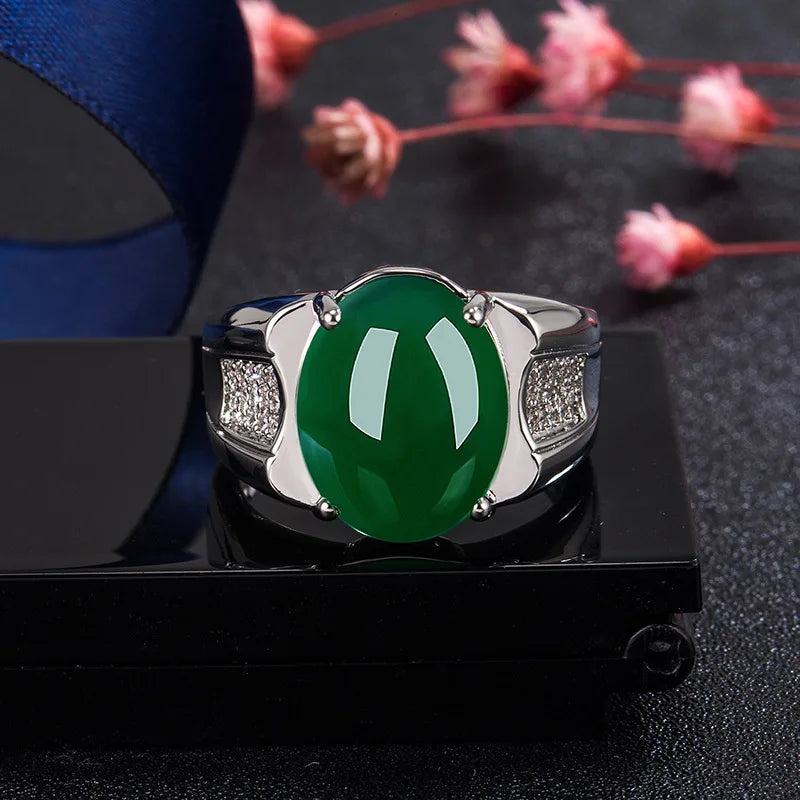 HuiSept Women Men Ring 925 Silver Jewelry with Emerald Zircon Gemstone Open Finger Rings for Wedding Party Gifts Accessories