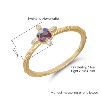 LAMOON Synthetic Blue Purple Alexandrite Ring For Women Pinky Knuckle Thin Rings 925 Sterling Silver Light Gold Vermeil Jewelry