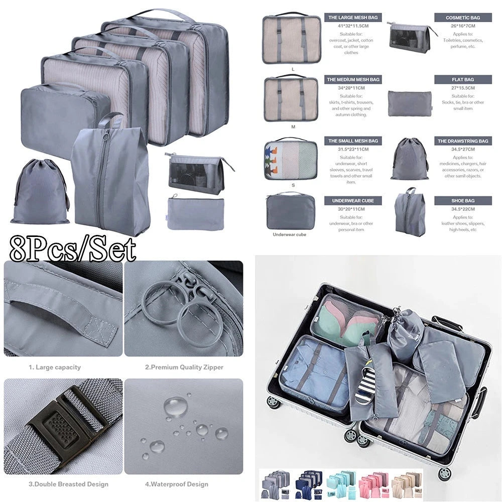8/7/6 pieces Set Travel Organizer Storage Bags Suitcase Packing Set Storage Cases Portable Luggage Organizer Clothe Shoe Pouch - AMULET RING STORE