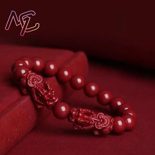 Women's Red Cinnabar Pixiu Bead Bracelet Genuine Natural Stone Bangle Trendy Accessory Fashion Gift Jewelry Energy Healing