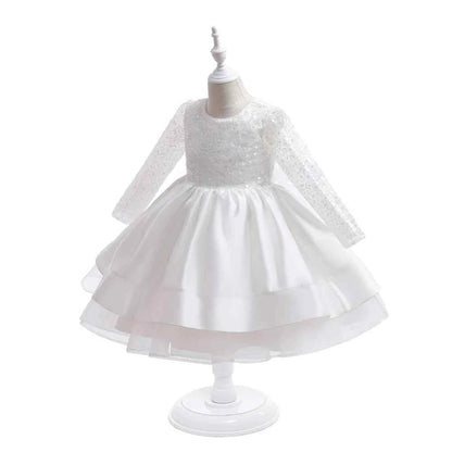 Baby Girl Birthday Fluffy Dress Infant Sequin Baptism Gown Flower Wedding Costume Kids Long Sleeved Clothes Toddler Vestidos