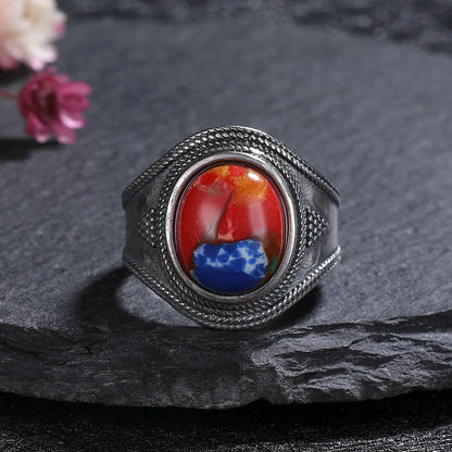 Vintage Natural Emperor Stone Ring S925 Silver Retro Hollow Luxury Fine Jewelry Wedding Gift for Women - AMULET RING STORE
