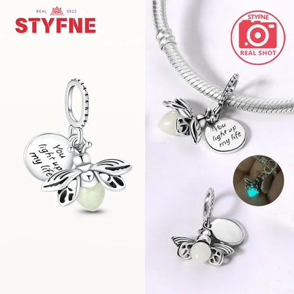 S925 Silver Glow-in-the-dark Firefly Charm Pendant Fit Original Charms Bracelet Gift Beads for Women Diy Fine Jewelry Gifts - AMULET RING STORE