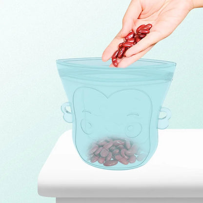 Cartoon Silicone Fresh-keeping Storage Bag,Reusable Food Grade Snack Bags for Children,Zipper Bag,Eco-Friendly,Leakproof - AMULET RING STORE