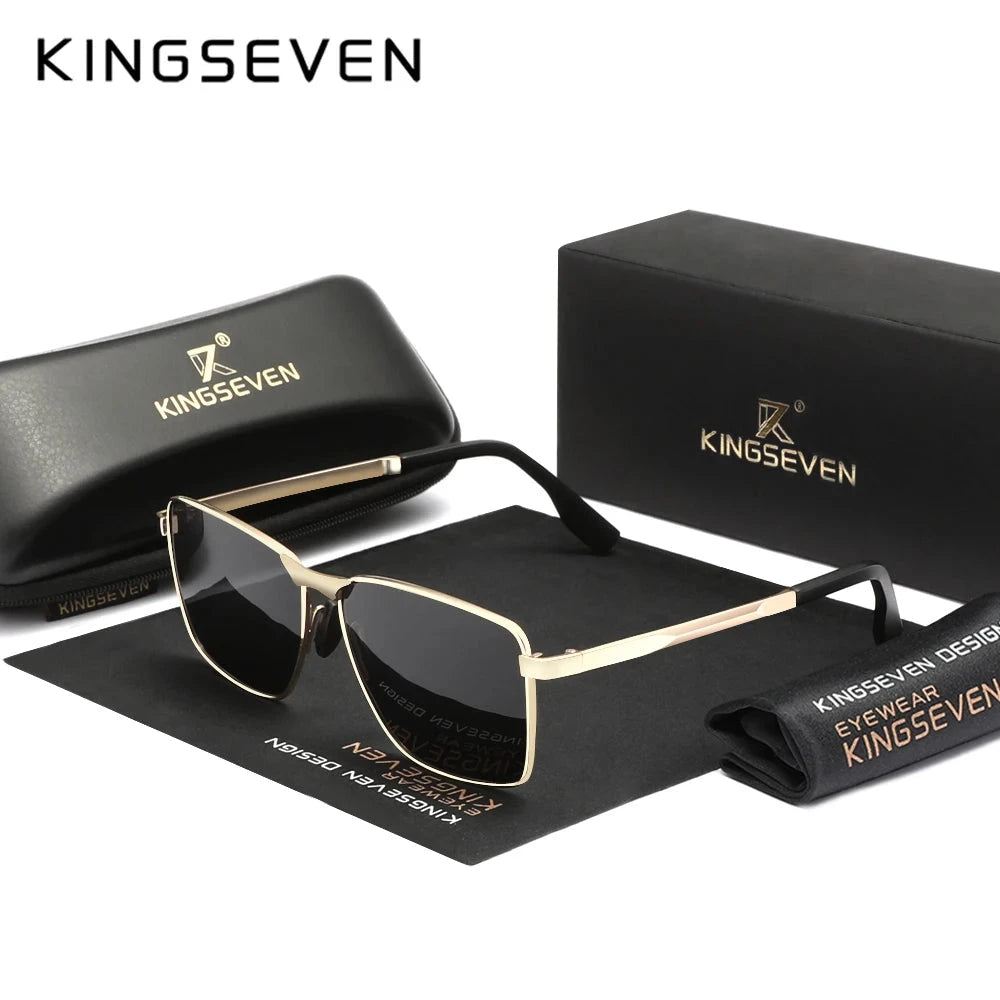 KINGSEVEN Classic Sunglasses Men Rectangle Alloy Frame Glasses Polarized UV400 Casual Trendy Driving Eyewear