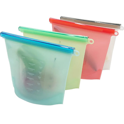 500-1500ML Silicone Bags Reusable Silicone Food Grade Storage Bag Lunch Sandwich Snack Fruit Freezer Zip Seal Keep Fresh Bags - AMULET RING STORE