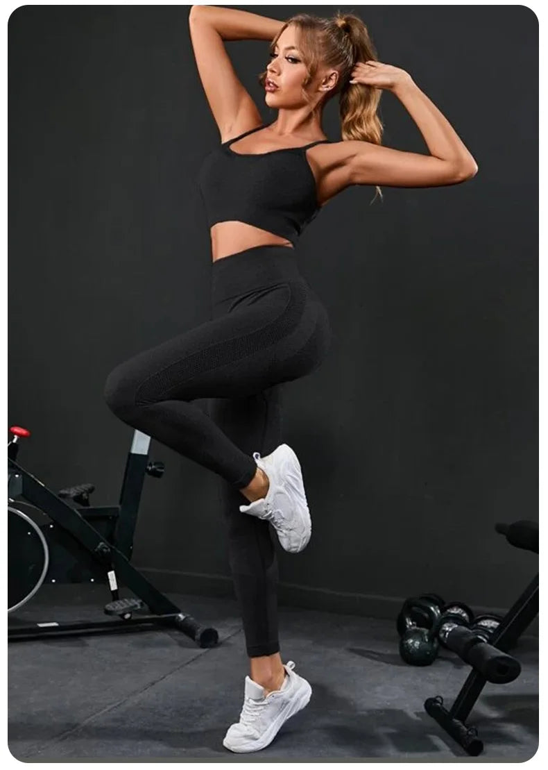 2 Pieces Women's Tracksuit Seamless Yoga Set Workout Sportswear Gym Clothing High Waist Leggings Fitness Sports Suits - AMULET RING STORE