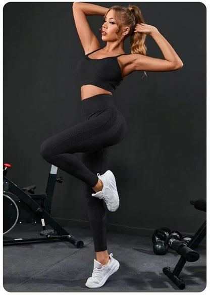 2 Pieces Women's Tracksuit Seamless Yoga Set Workout Sportswear Gym Clothing High Waist Leggings Fitness Sports Suits - AMULET RING STORE