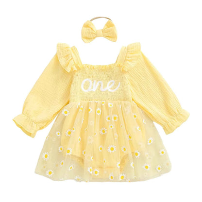 Adorable Infant Princess Tutu Dress Set Elegant Floral Applique Ruffled Romper with Matching Bow Headband for Baby Girl s