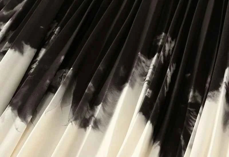 Printed pleated skirt with elastic waistband, colorful flower big swing skirt, women's contrasting long skirt, A-line skirt, new