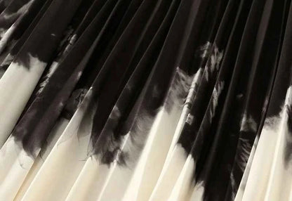 Printed pleated skirt with elastic waistband, colorful flower big swing skirt, women's contrasting long skirt, A-line skirt, new