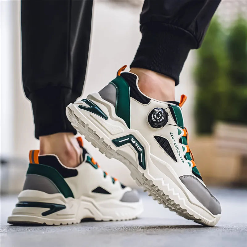 Men's Korean rotating buckle fashion casual sports shoes four season soft soled non slip outdoor running shoes student sneakers - AMULET RING STORE