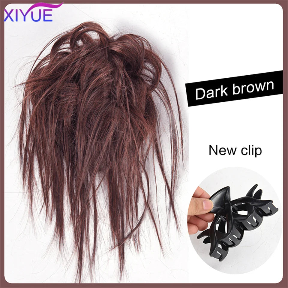 XIYUE Synthetic Messy Hair Bun Tousled Hairpiece Elastic Band Chignon Curly Scrunchie Updo Cover Hair Tail for Women Pink - AMULET RING STORE