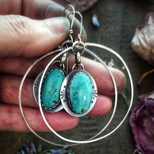 Vintage Style Personality Drop Earrings Inlaid Turquoise Vintage Boho Style Hook Earrings Jewelry Gift