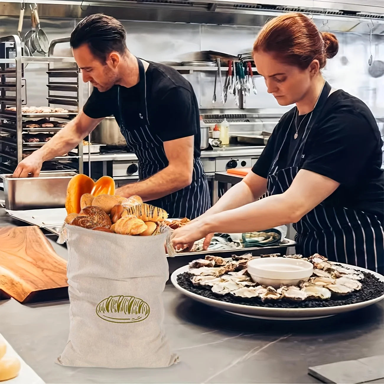 1/6pcs Reusable Linen Bread Bag Baking Storage Container for Toast Unbleached Preservation Bag with Drawstring Kitchen Organizer - AMULET RING STORE