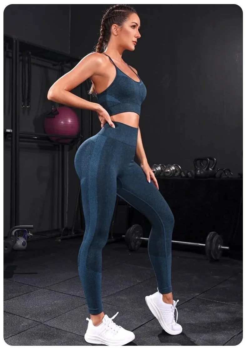 2 Pieces Women's Tracksuit Seamless Yoga Set Workout Sportswear Gym Clothing High Waist Leggings Fitness Sports Suits - AMULET RING STORE