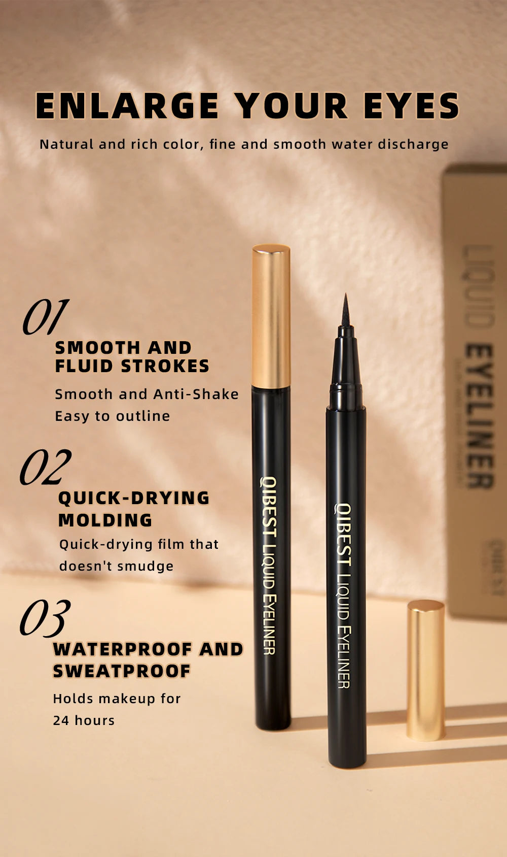 QIBEST Waterproof Black Eyeliner Matte Long Lasting Liquid Eyeline Makeup High Pigment No Smudge Eyeliner Pen Cosmetic Tools - AMULET RING STORE