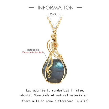 Labradorite Rainbow Moonstone Gemstone Pendant Copper Wire Wrapped Labradorite Jewelry Labradorite Necklace With Chain and Box