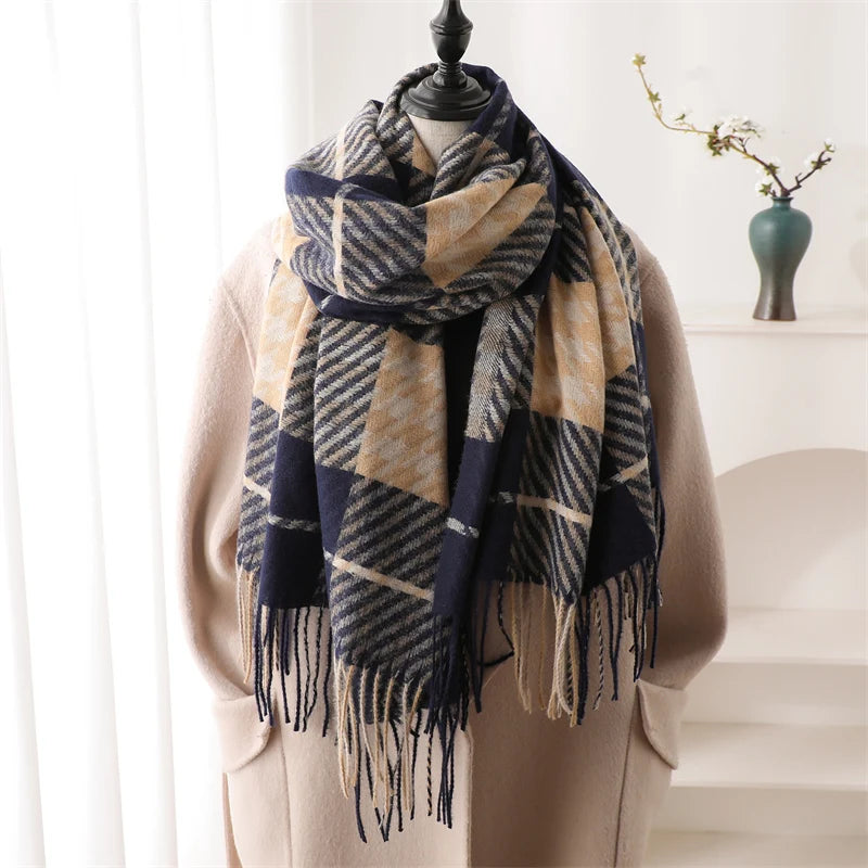 Warm Cashmere Blanket Women Travel Winter Scarf Fashion Plaid Pashmina Thick Shawl Wraps With Tassel Casual Bufanda Poncho New - AMULET RING STORE