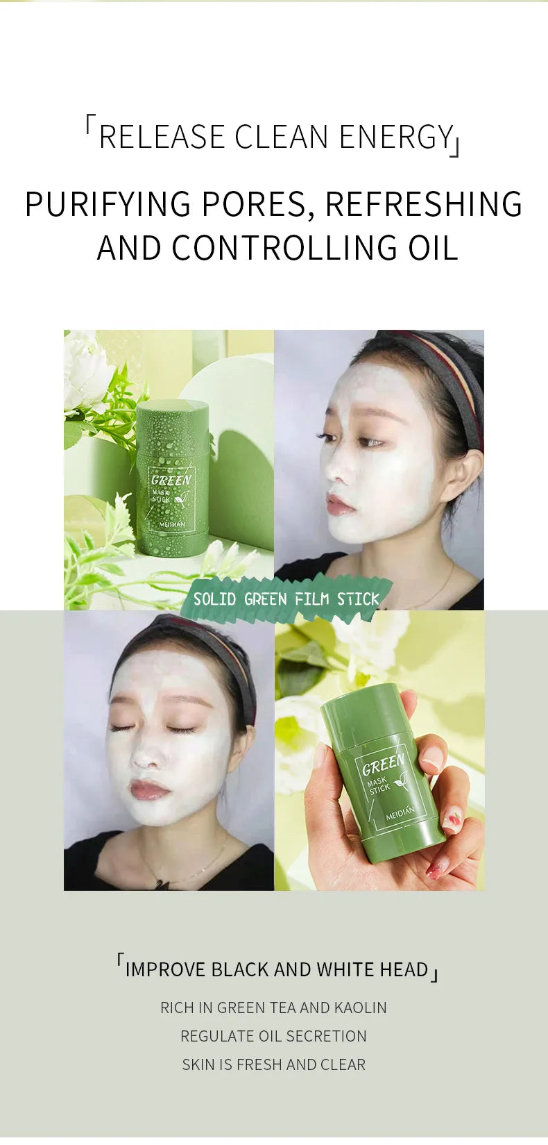 40ml Remove Blackhead Green Tea Solid Mask Clean Stick Mask Facial Dispel Acne Blemish Shrink Pores Korean Skin Care Multipack - AMULET RING STORE
