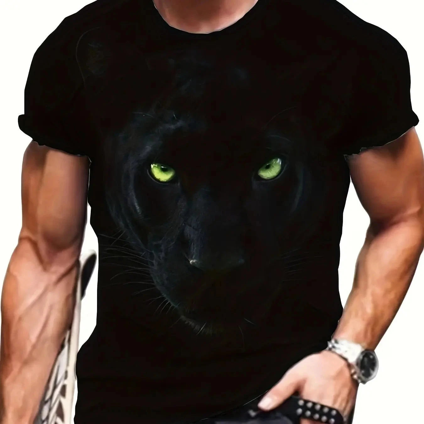 Summer men's 3D lion and tiger pattern T-shirt, casual micro elastic breathable T-shirt, suitable for outdoor jogging wear - AMULET RING STORE