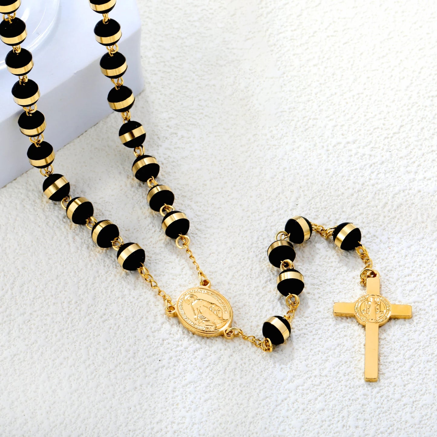 ASONSTEEL Long Scapular Catholic Rosaries Beads Christian Cross Jesus Pendant Necklaces Stainless Steel For Women Men Jewelry