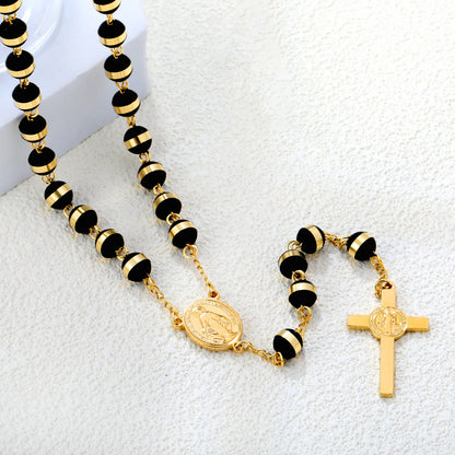 ASONSTEEL Long Scapular Catholic Rosaries Beads Christian Cross Jesus Pendant Necklaces Stainless Steel For Women Men Jewelry