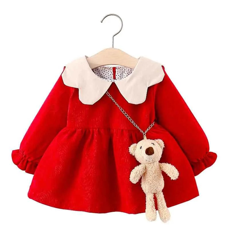 Bear Leader Newborn Bebes Princess Dresses Autumn Christmas Fashion Infant Girl Ruffles Costume Vestidos Cute Bear Bags 0-2Y