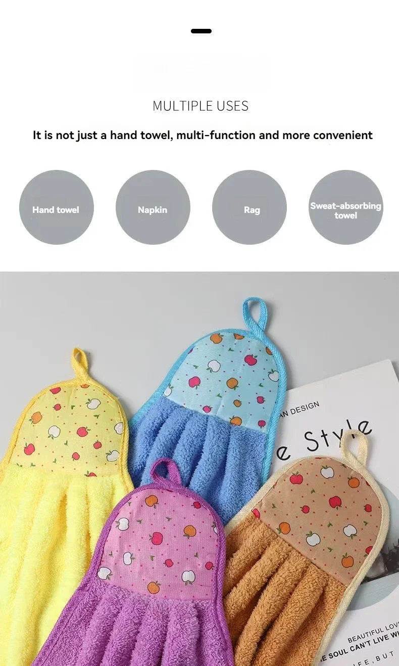 4pcs Coral Velvet Bathroom Supplies, Soft Hand Towel, Absorbent Cloth Dishcloths, Hanging Cloth, Kitchen Accessories - AMULET RING STORE