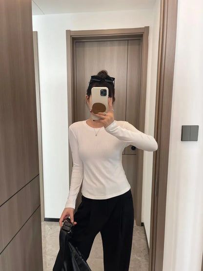 Women's Sports Quick Drying Fitness Yoga Top Simple Black White Long Sleeved Threaded T-shirt Fashion Solid Color Cotton T-shirt