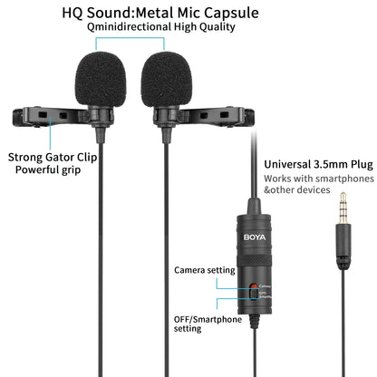 BOYA BY-M1 Condenser Lavalier Lapel Clip-on Microphone 3.5mm TRRS 6M Mic For PC iphone DSLR Camera YouTube Recording Streaming