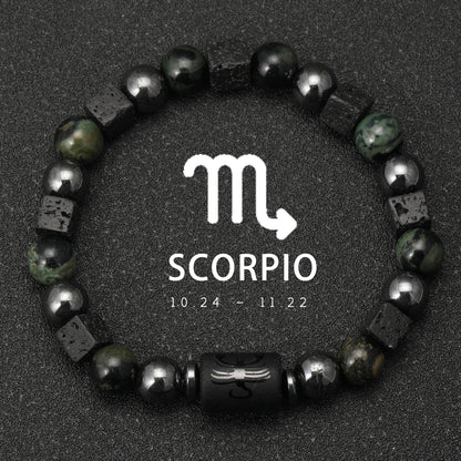 12 Zodiac Signs Natural Stone Bracelets Taurus Cancer Virgo Pisces Bracelets Ladies Men Couples Gift Bracelet aquarius