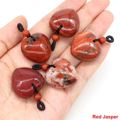 24mm Heart Shape Pendants Natural Stone Healing Crystal Quartz Tiger Eye Energy Gemstones for Jewelry Making DIY Necklace Gifts
