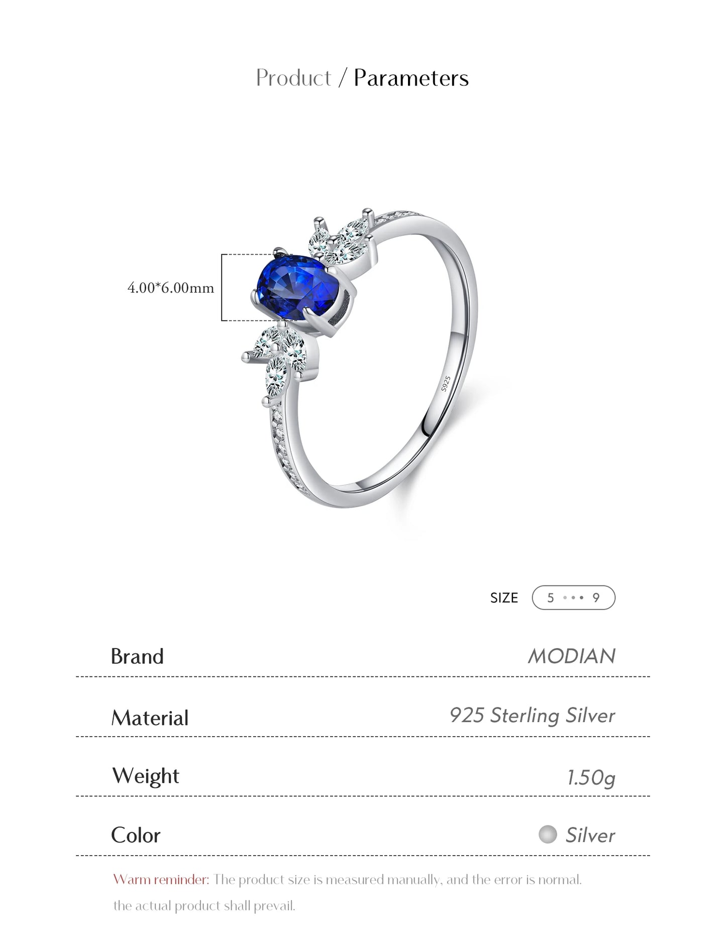 MODIAN 925 Sterling Silver Classic Oval Royal Blue Cubic Zirconia Ring For Women Wedding Engagement Statement Fine Jewelry