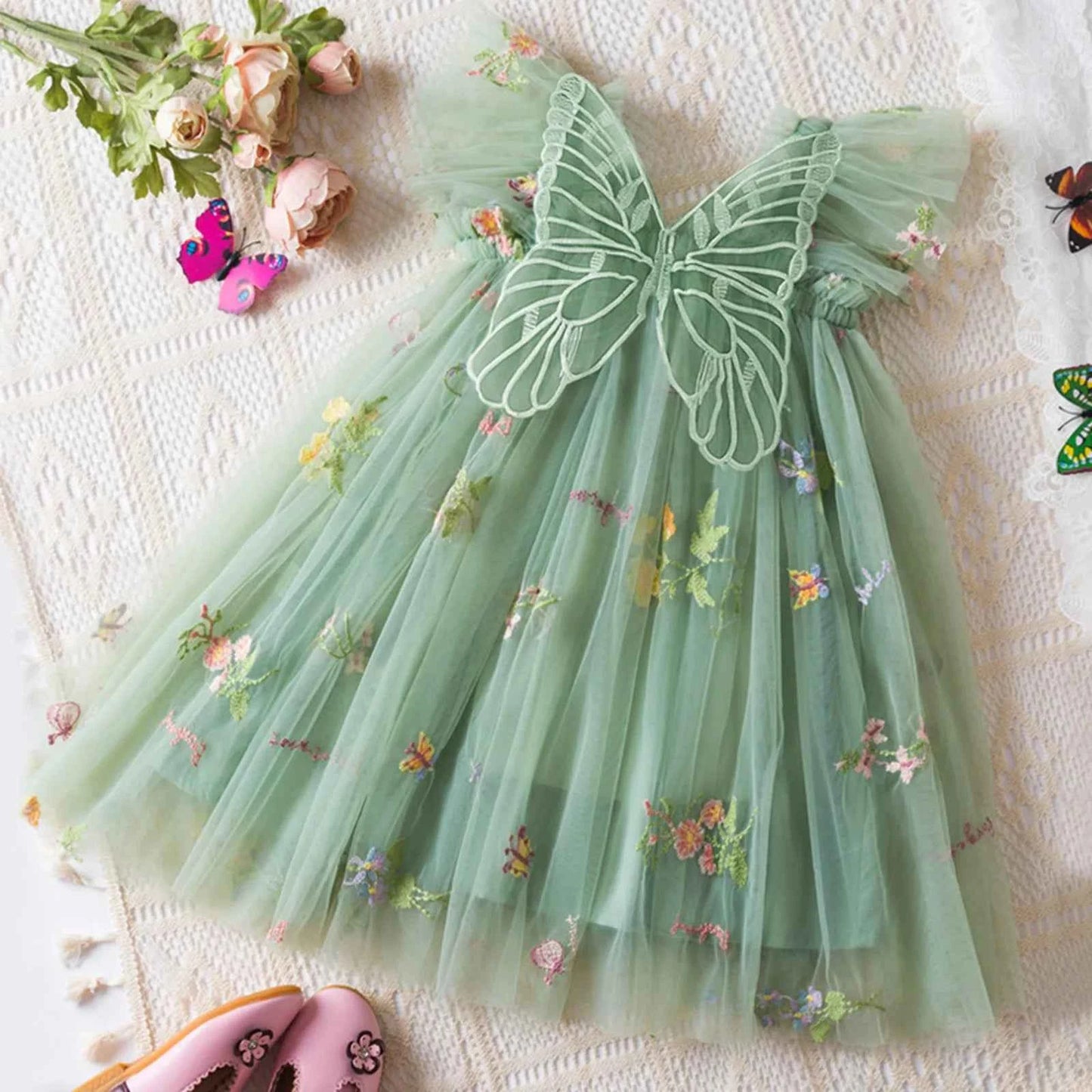 Delicate Party Prom Evening Dress Colorful Flower Embroidery Dresses Fashion Butterfly Princess Dress Birthday Princess Clothes