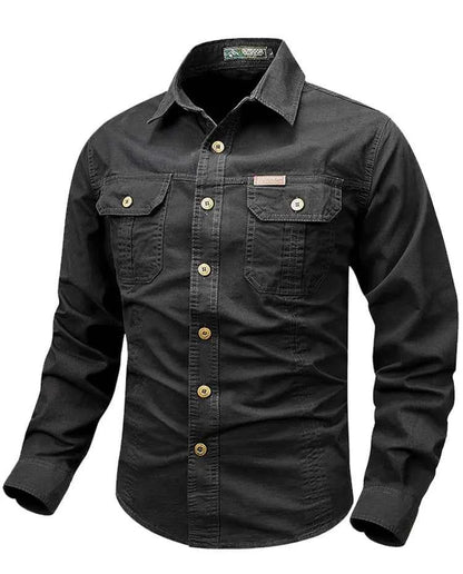 Retro Cargo style Men's Long Sleeve Shirt With Pocket Design, Men'sCasual Button Up Shirt For Spring Fall Qutdoo