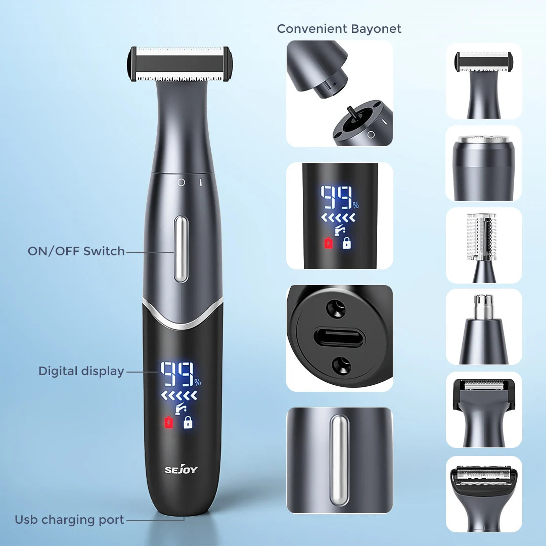 Sejoy 6 in1 Female Electric Epilator Body Hair Trimmer for Men Multifunctional Nose Trimmer Beard Ear Eyebrow Trimmer Shaver - AMULET RING STORE