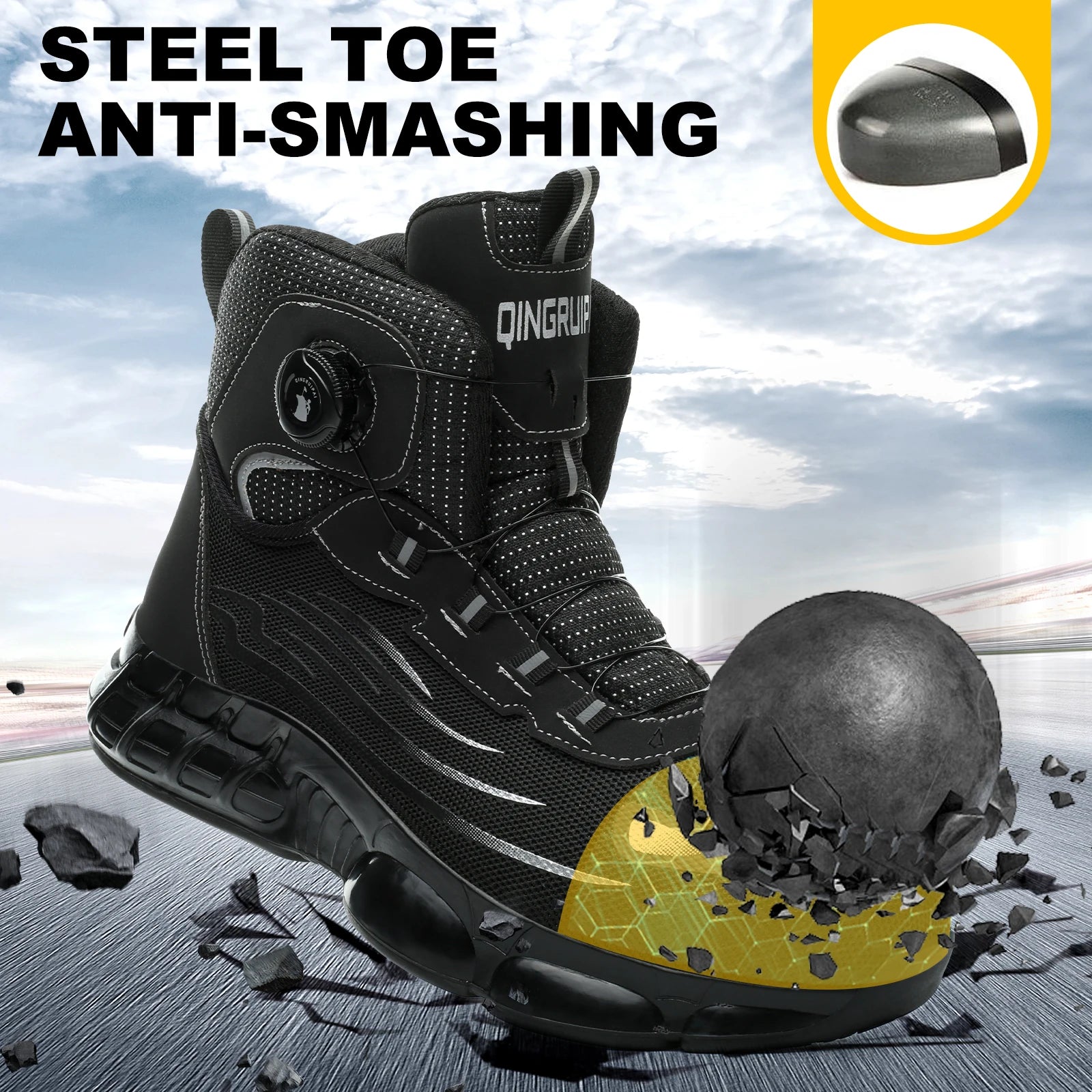 Men's high top lace-free comfortable soft sole anti-smash and puncture resistant work shoes - AMULET RING STORE