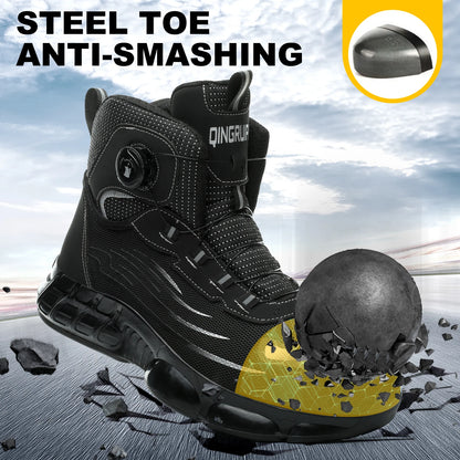 Men's high top lace-free comfortable soft sole anti-smash and puncture resistant work shoes - AMULET RING STORE