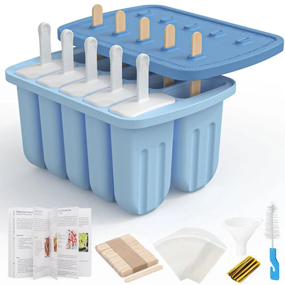 Summer DIY Ice Cream Tools With Wooden Sticks Silicone Popsicle Molds Set Kitchen Accessories Quench Thirst Snacks for Children - AMULET RING STORE