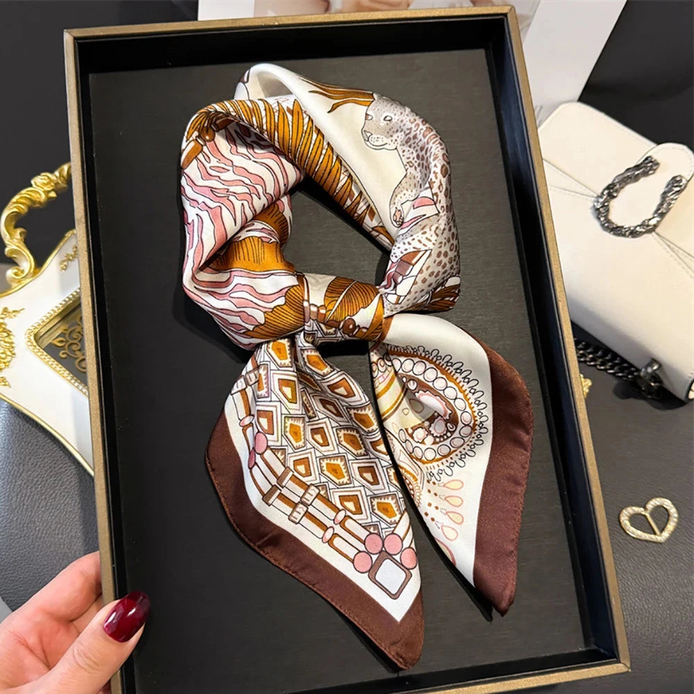 Luxury Fashion Print Square Scarf Women Soft Satin Scarves Bandana Hijab Neckerchief Shawl Kerchief Hair Band Foulard Lady - AMULET RING STORE