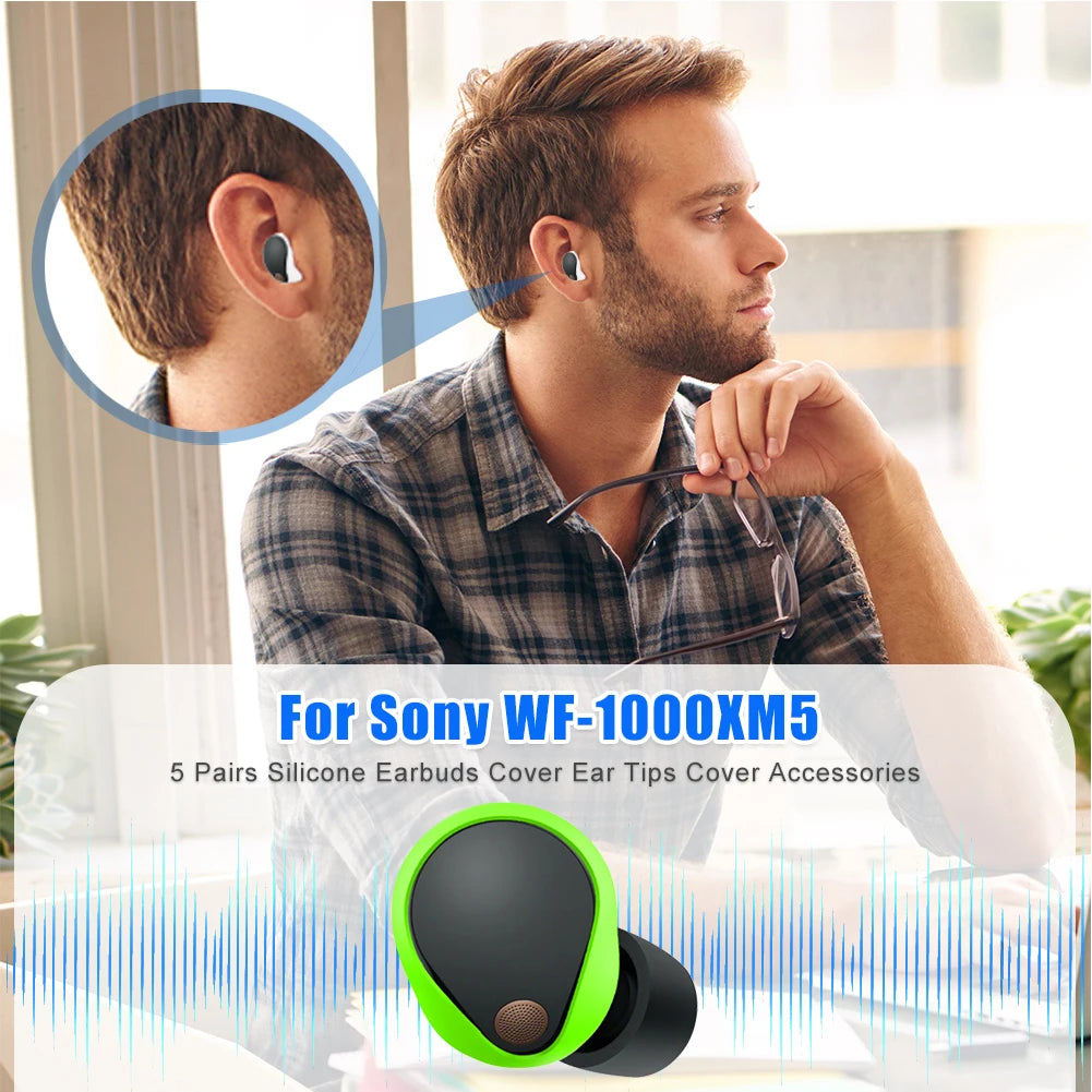 5 Pairs Silicone Ear Tips Cover Accessories Anti-Slip Ear Bud Tips 5 Color Ear Caps Replacement for Sony WF-1000XM5 Headphones - AMULET RING STORE